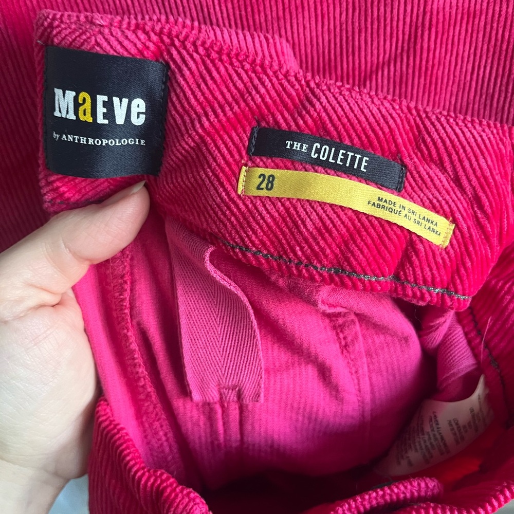 Anthropologie Maeve Colette Cropped Wide Leg Corduroy Hot Fuchsia Pink Pants 28 - Picture 7 of 13